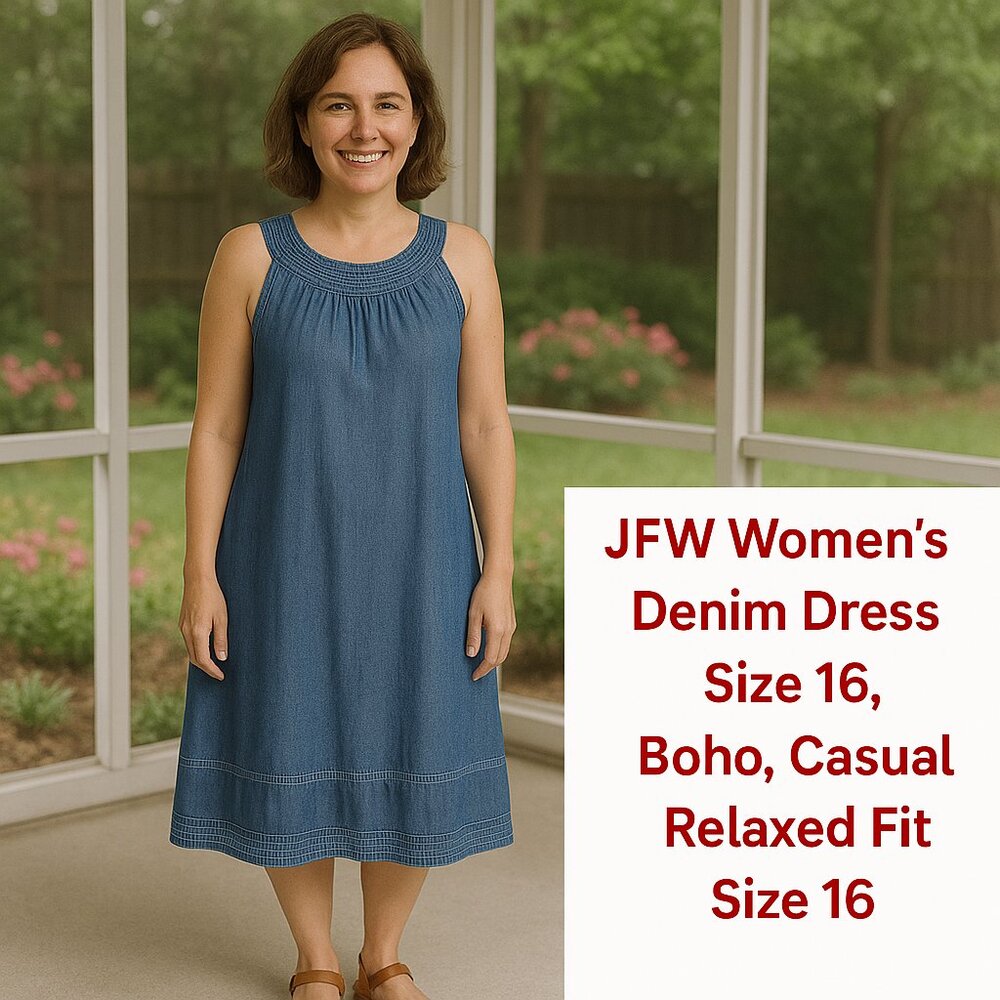 JFW Women's Denim Dress Size 16, Boho, Casual Relaxed Fit Size 16 #G1253